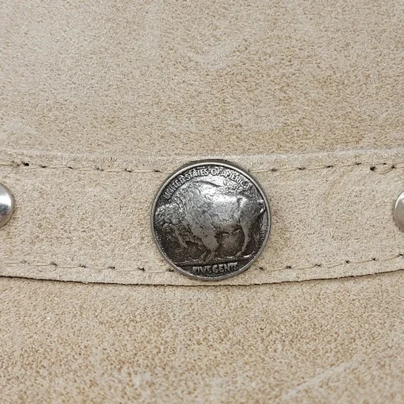 Minnetonka Outback Buffalo Nickel Leather Cowboy Hat Buckskin Tan Size Large - Picture 12 of 12